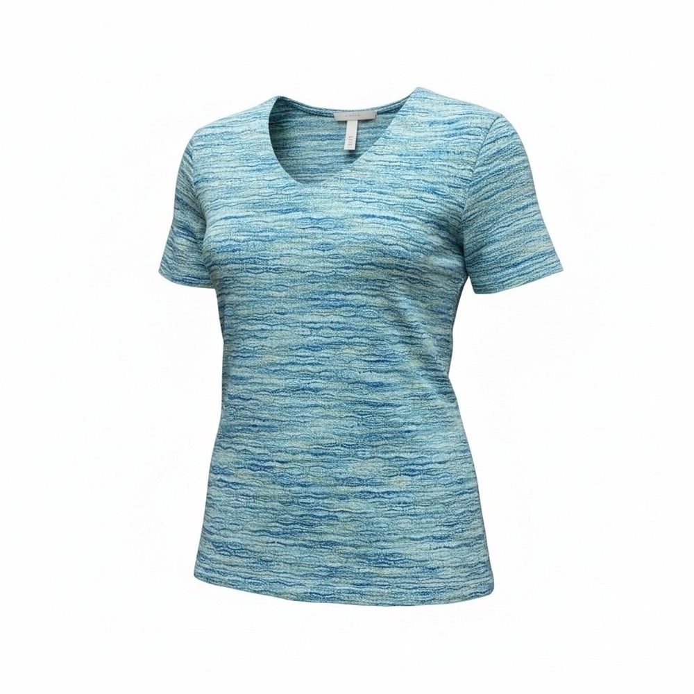 Misook Womens Blue Textured V-Neck Short Sleeve Knit Top Size S